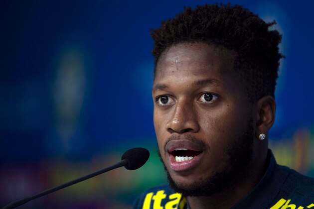 Brazilian footballer Fred speaks during a press conference on the third training day of the Brazilian football team ahead of the FIFA's World Cup Russia 2018, at Granja Comary training center in Teresopolis, Rio de Janeiro, Brazil, on May 24, 2018. (Photo by MAURO PIMENTEL / AFP)        (Photo credit should read MAURO PIMENTEL/AFP/Getty Images)