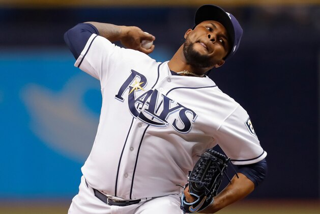 ST. PETERSBURG, FL - MAY 4: Alex Colome #37 of the Tampa Bay Rays throws in the ninth inning of a baseball game against the Toronto Blue Jays at Tropicana Field on May 4, 2018 in St. Petersburg, Florida. (Photo by Mike Carlson/Getty Images)