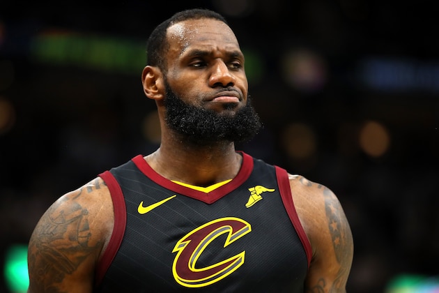 CLEVELAND, OH - MAY 25:  LeBron James #23 of the Cleveland Cavaliers reacts after a play in the fourth quarter against the Boston Celtics during Game Six of the 2018 NBA Eastern Conference Finals at Quicken Loans Arena on May 25, 2018 in Cleveland, Ohio. NOTE TO USER: User expressly acknowledges and agrees that, by downloading and or using this photograph, User is consenting to the terms and conditions of the Getty Images License Agreement.  (Photo by Gregory Shamus/Getty Images)