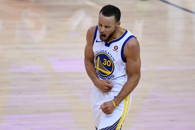 OAKLAND, CA - MAY 26:  Stephen Curry #30 of the Golden State Warriors reacts after being called for a foul against the Houston Rockets during Game Six of the Western Conference Finals in the 2018 NBA Playoffs at ORACLE Arena on May 26, 2018 in Oakland, California. NOTE TO USER: User expressly acknowledges and agrees that, by downloading and or using this photograph, User is consenting to the terms and conditions of the Getty Images License Agreement.  (Photo by Thearon W. Henderson/Getty Images)