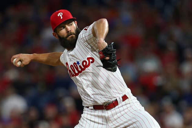 PHILADELPHIA, PA - MAY 11: Jake Arrieta #49 of the Philadelphia Phillies in action against the New York Mets during a game at Citizens Bank Park on May 11, 2018 in Philadelphia, Pennsylvania. The Mets defeated the Phillies 3-1. (Photo by Rich Schultz/Getty Images)