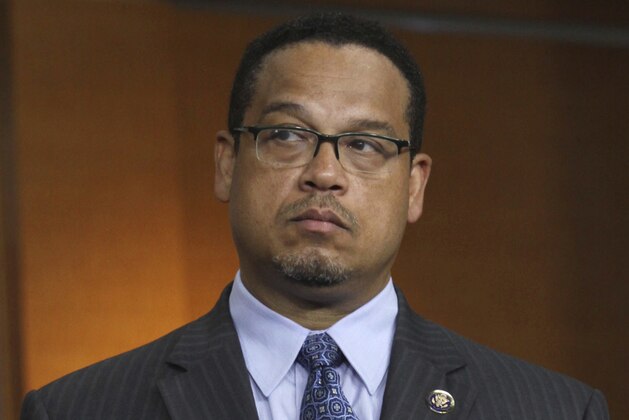 FILE - In this June 16, 2016 file photo, Rep. Keith Ellison, D-Minn. is seen on Capitol Hill in Washington. National Democrats will elect a new chair whose task is to steady a reeling party and capitalize on the widespread opposition to Republican President Donald Trump. Leading contenders in the Saturday, Feb. 25, 2017, vote are Ellison and former Labor Secretary Tom Perez. (AP Photo/Lauren Victoria Burke, File)