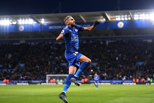 LEICESTER, ENGLAND - JANUARY 20:  Riyad Mahrez of Leicester City celebrates scoring his side's second goal during the Premier League match between Leicester City and Watford at The King Power Stadium on January 20, 2018 in Leicester, England.  (Photo by Laurence Griffiths/Getty Images)