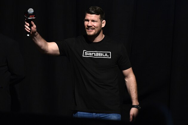 LONDON, ENGLAND - MARCH 16:  UFC middleweight Michael Bisping interacts with fans during a Q&A session after the UFC Fight Night weigh-in inside The O2 Arena on March 16, 2018 in London, England. (Photo by Brandon Magnus/Zuffa LLC/Zuffa LLC via Getty Images)