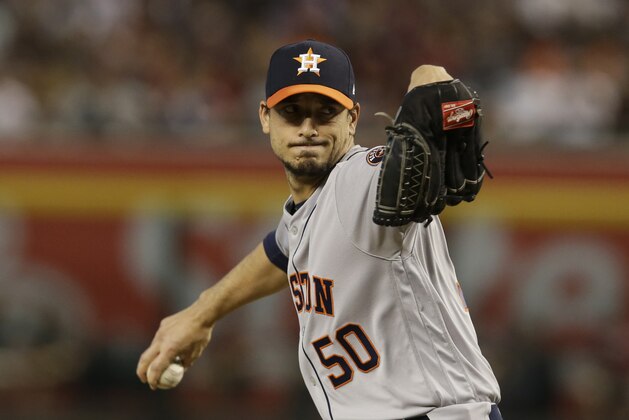 Houston Astros starting pitcher Charlie Morton (50) in the first inning during a baseball game against the Arizona Diamondbacks, Saturday, May 5, 2018, in Phoenix. (AP Photo/Rick Scuteri)
