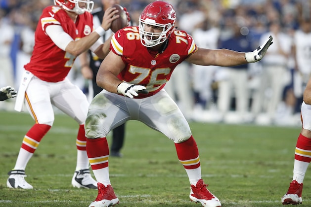 Kansas City Chiefs offensive guard Laurent Duvernay-Tardif (76) during a preseason NFL football game against the Los Angeles Rams, Saturday, Aug. 20, 2016, in Los Angeles. (AP Photo/Rick Scuteri)