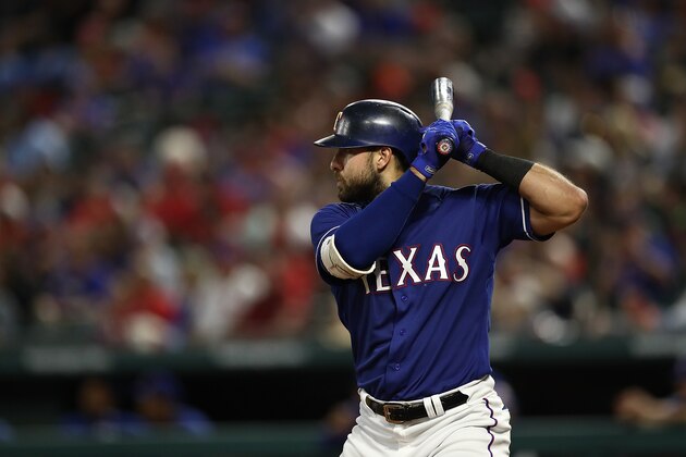 ARLINGTON, TX - MAY 22:  Joey Gallo #13 of the Texas Rangers at Globe Life Park in Arlington on May 22, 2018 in Arlington, Texas.  (Photo by Ronald Martinez/Getty Images)
