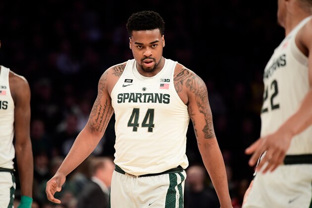 NEW YORK, NY - MARCH 03:  Nick Ward #44 of the Michigan State Spartans in action against the Michigan Wolverines during the semifinals of the Big Ten Basketball Tournament at Madison Square Garden on March 3, 2018 in New York City. The Michigan Wolverines defeated the Michigan State Spartans 75-64.  (Photo by Steven Ryan/Getty Images)