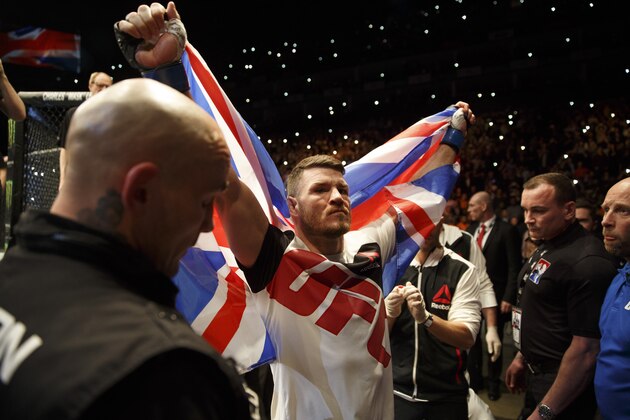 Michael Bisping of Great Britain prepares to enter the octagon before his middleweight fight versus Anderson Silva of Brazil at the UFC Ultimate Fighting Championship fight night at the O2 Arena on February 27th 2016 in London (Photo by Tom Jenkins)