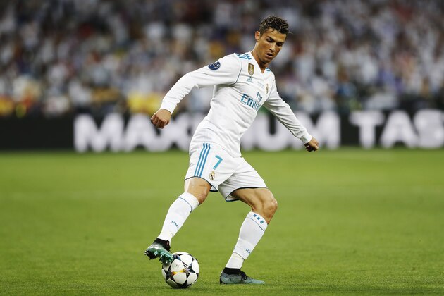 KIEV, UKRAINE - MAY 26: Cristiano Ronaldo of Real Madrid controls the ball during the UEFA Champions League final between Real Madrid and Liverpool on May 26, 2018 in Kiev, Ukraine. (Photo by Ian MacNicol/Getty Images)
