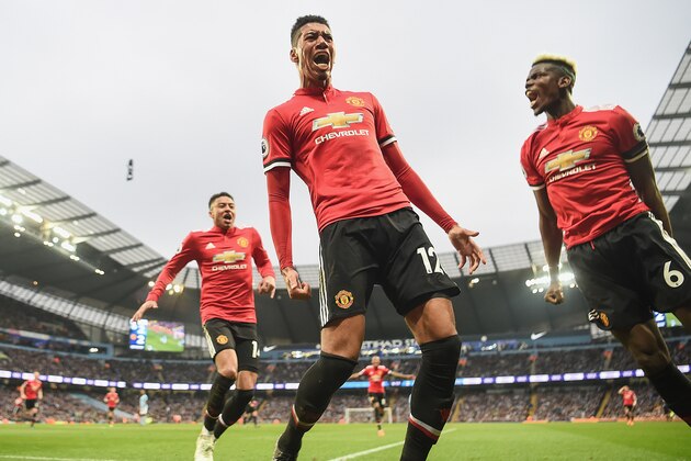 MANCHESTER, ENGLAND - APRIL 07: Chris Smalling of Manchester United celebrates scoring the winning goal to make it 3-2 during the Premier League match between Manchester City and Manchester United at Etihad Stadium on April 7, 2018 in Manchester, England. (Photo by Michael Regan/Getty Images) MANCHESTER, ENGLAND - APRIL 07: Chris Smalling of Manchester United celebrates scoring the winning goal to make it 3-2 during the Premier League match between Manchester City and Manchester United at Etihad Stadium on April 7, 2018 in Manchester, England. (Photo by Michael Regan/Getty Images)