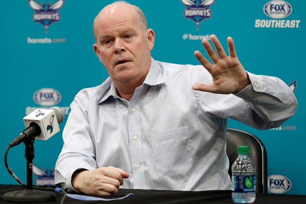 FILE - In this April 11, 2018, file photo, Charlotte Hornets head coach Steve Clifford speaks to the media during an end of season news conference for the NBA basketball team in Charlotte, N.C. The Hornets have fired coach Steve Clifford after the team failed to reach the playoffs for the third time in the last four seasons. The move comes after a meeting with new general manager Mitch Kupchak on Friday, April 13, 2018. (AP Photo/Chuck Burton, File)