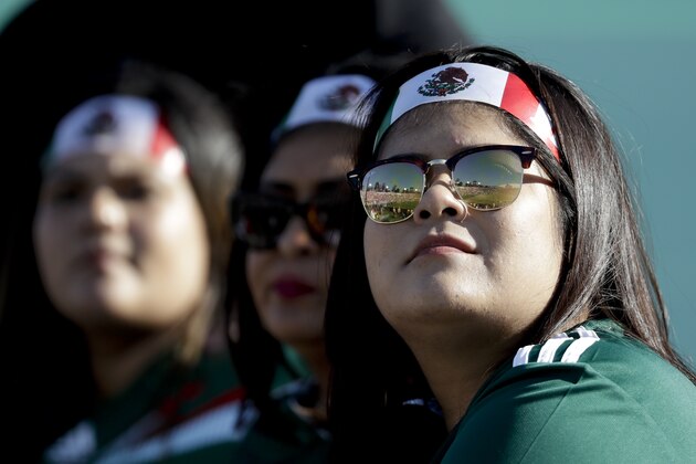 Fans of Mexico watch during the first half of their soccer match against Wales, Monday, May 28, 2018, in Pasadena, Calif. (AP Photo/Chris Carlson)