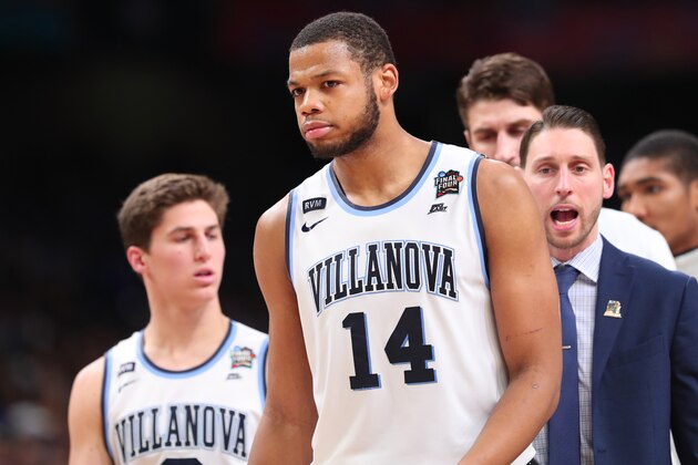 SAN ANTONIO, TX - APRIL 02:  Omari Spellman #14 of the Villanova Wildcats reacts against the Michigan Wolverines in the second half during the 2018 NCAA Men's Final Four National Championship game at the Alamodome on April 2, 2018 in San Antonio, Texas.  (Photo by Tom Pennington/Getty Images)