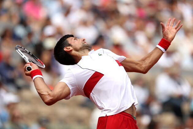 PARIS, FRANCE - MAY 30:  Novak Djokovic of Serbia serves during the mens singles second round match against Jaume Munar of Spain during day four of the 2018 French Open at Roland Garros on May 30, 2018 in Paris, France.  (Photo by Matthew Stockman/Getty Images)