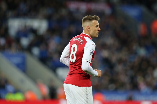LEICESTER, ENGLAND - MAY 09: Aaron Ramsey of Arsenal during the Premier League match between Leicester City and Arsenal at The King Power Stadium on May 9, 2018 in Leicester, England. (Photo by James Williamson - AMA/Getty Images)