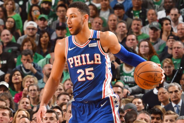BOSTON, MA - MAY 9: Ben Simmons #25 of the Philadelphia 76ers handles the ball against the Boston Celtics during Game Five of the Eastern Conference Semifinals of the 2018 NBA Playoffs on May 9, 2018 at the TD Garden in Boston, Massachusetts. NOTE TO USER: User expressly acknowledges and agrees that, by downloading and or using this photograph, User is consenting to the terms and conditions of the Getty Images License Agreement. Mandatory Copyright Notice: Copyright 2018 NBAE (Photo by Jesse D. Garrabrant/NBAE via Getty Images)
