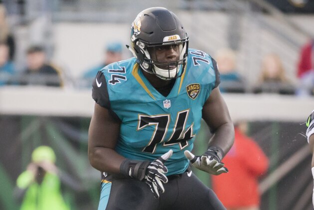 Jacksonville Jaguars offensive tackle Cam Robinson (74) drops back into pass protection against the Seattle Seahawks defense during the first half of an NFL football game, Sunday, Dec. 10, 2017, in Jacksonville, Fla. (AP Photo/Stephen B. Morton)