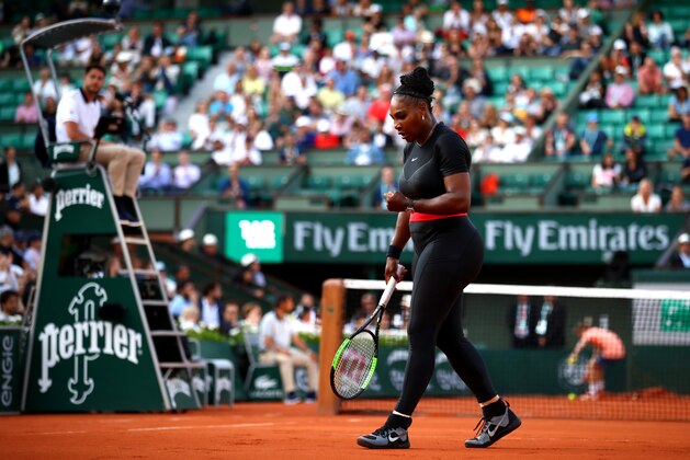 PARIS, FRANCE - MAY 31:  Serena Williams of The United States celebrates during the ladies singles second round match against Ashleigh Barty of Ausralia during day five of the 2018 French Open at Roland Garros on May 31, 2018 in Paris, France.  (Photo by Cameron Spencer/Getty Images)