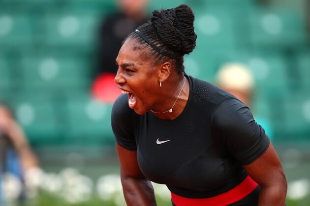 PARIS, FRANCE - MAY 31:  Serena Williams of The United States celebrates during the ladies singles second round match against Ashleigh Barty of Ausralia during day five of the 2018 French Open at Roland Garros on May 31, 2018 in Paris, France.  (Photo by Clive Brunskill/Getty Images)