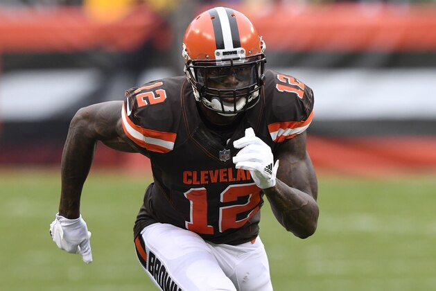 Cleveland Browns wide receiver Josh Gordon (12) runs a route during an NFL football game against the Green Bay Packers, Sunday, Dec. 10, 2017, in Cleveland. Green Bay won 27-21 in overtime. (AP Photo/David Richard)