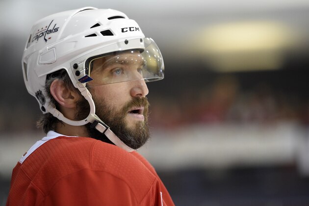 Washington Capitals left wing Alex Ovechkin, of Russia, watches during NHL hockey practice, Saturday, May 26, 2018, in Arlington, Va.  Ovechkin is having fun, scoring goals, leading the Capitals to the Stanley Cup Final and destroying the bad rep some laid on him for not being able to get past the second round of the playoffs. (AP Photo/Nick Wass)