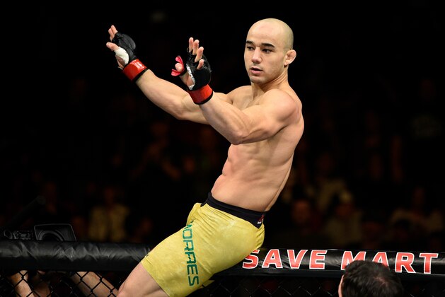 FRESNO, CA - DECEMBER 09:  Marlon Moraes of Brazil celebrates his knockout victory over Aljamain Sterling in their bantamweight bout during the UFC Fight Night event inside Save Mart Center on December 9, 2017 in Fresno, California. (Photo by Jeff Bottari/Zuffa LLC/Zuffa LLC via Getty Images)