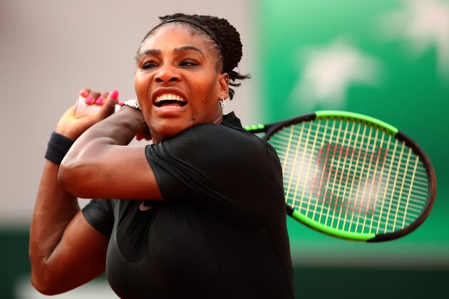 PARIS, FRANCE - JUNE 02:  Serena Williams of The United States plays a backhand during the ladies singles third round match against Julia Georges of Germany during day seven of the 2018 French Open at Roland Garros on June 2, 2018 in Paris, France.  (Photo by Clive Brunskill/Getty Images)
