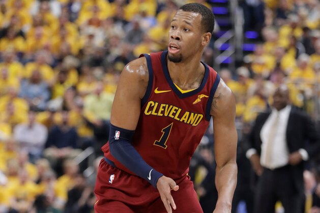 Cleveland Cavaliers' Rodney Hood in action during the first half of Game 3 of a first-round NBA basketball playoff series against the Cleveland Cavaliers, Friday, April 20, 2018, in Indianapolis. (AP Photo/Darron Cummings)