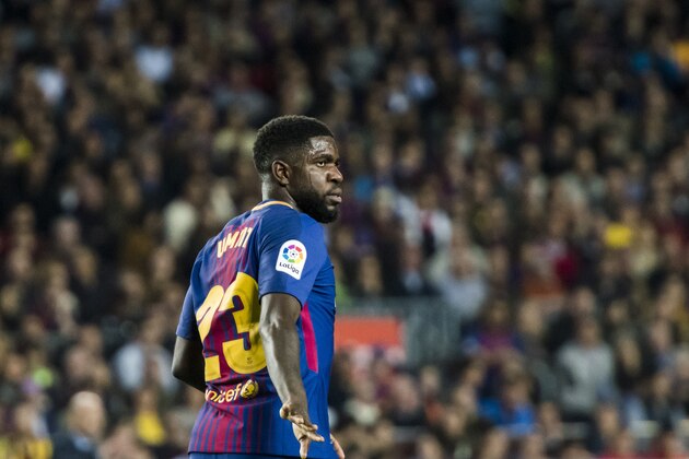 BARCELONA, SPAIN - MAY 06: Samuel Umtiti of FC Barcelona looks on during the La Liga match between Barcelona and Real Madrid at Camp Nou on May 6, 2018 in Barcelona, Spain. (Photo by Power Sport Images/Getty Images)