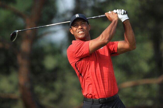 DUBLIN, OH - JUNE 03:  Tiger Woods watches his tee shot on the second hole during the final round of The Memorial Tournament Presented by Nationwide at Muirfield Village Golf Club on June 3, 2018 in Dublin, Ohio.  (Photo by Sam Greenwood/Getty Images)