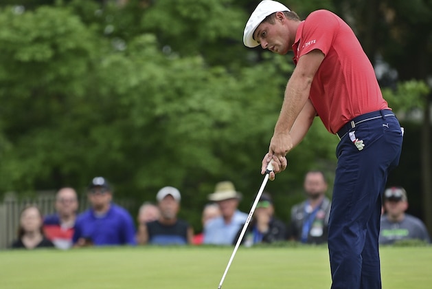Bryson DeChambeau follows his putt on the seventh hole during the final round of the Memorial golf tournament Sunday, June 3, 2018, in Dublin, Ohio. (AP Photo/David Dermer)
