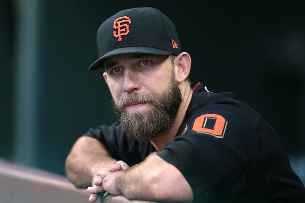 PHILADELPHIA, PA - MAY 08: Madison Bumgarner #40 of the San Francisco Giants watches the action during a game against Philadelphia Phillies at Citizens Bank Park on May 8, 2018 in Philadelphia, Pennsylvania. The Phillies defeated the Giants 4-2. (Photo by Rich Schultz/Getty Images)