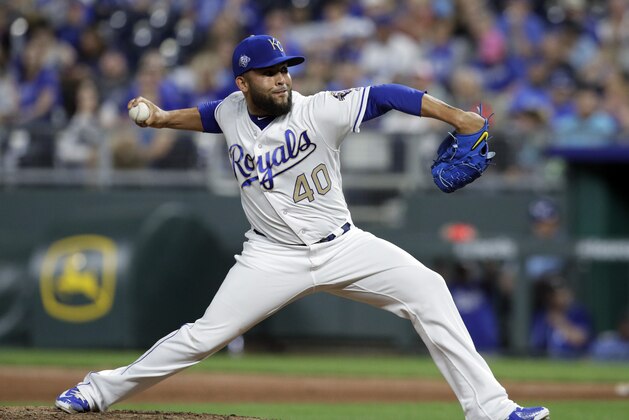 Kansas City Royals relief pitcher Kelvin Herrera during a baseball game against the Detroit Tigers at Kauffman Stadium in Kansas City, Mo., Friday, May 4, 2018. The Royals defeated the Tigers 4-2. (AP Photo/Orlin Wagner) Kansas City Royals relief pitcher Kelvin Herrera during a baseball game against the Detroit Tigers at Kauffman Stadium in Kansas City, Mo., Friday, May 4, 2018. The Royals defeated the Tigers 4-2. (AP Photo/Orlin Wagner)