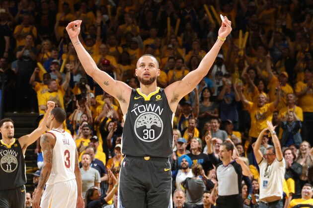 OAKLAND, CA - JUNE 3: Stephen Curry #30 of the Golden State Warriors reacts to a play in Game Two of the 2018 NBA Finals against the Cleveland Cavaliers on June 3, 2018 at ORACLE Arena in Oakland, California. NOTE TO USER: User expressly acknowledges and agrees that, by downloading and/or using this photograph, user is consenting to the terms and conditions of Getty Images License Agreement. Mandatory Copyright Notice: Copyright 2018 NBAE (Photo by Nathaniel S. Butler/NBAE via Getty Images)