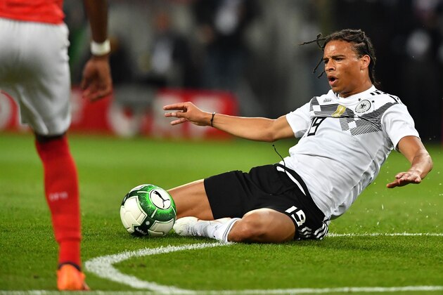Germany's midfielder Leroy Sane during the international friendly footbal match Austria v Germany in Klagenfurt, Austria, on June 2, 2018. (Photo by JOE KLAMAR / AFP)        (Photo credit should read JOE KLAMAR/AFP/Getty Images)