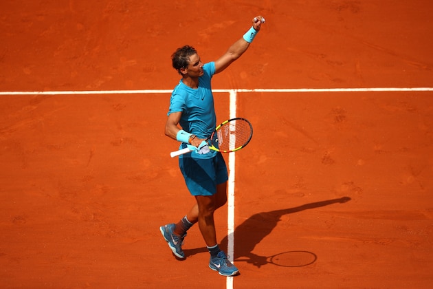 PARIS, FRANCE - JUNE 04:  Rafael Nadal of Spain celebrates victory during the mens singles fourth round match against Maximilian Marterer of Germany during day nine of the 2018 French Open at Roland Garros on June 4, 2018 in Paris, France.  (Photo by Cameron Spencer/Getty Images)