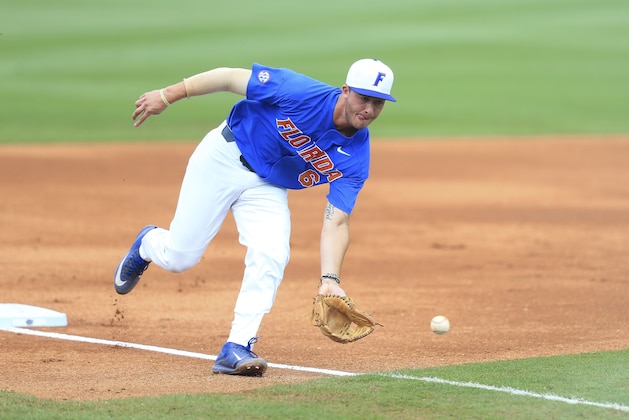 Florida infielder Jonathan India (6) fields a ground ball the first inning of an NCAA college super regional baseball game against Wake Forest on Monday, June 12, 2017, in Gainesville, Fla. (AP Photo/Matt Stamey) Florida infielder Jonathan India (6) fields a ground ball the first inning of an NCAA college super regional baseball game against Wake Forest on Monday, June 12, 2017, in Gainesville, Fla. (AP Photo/Matt Stamey)