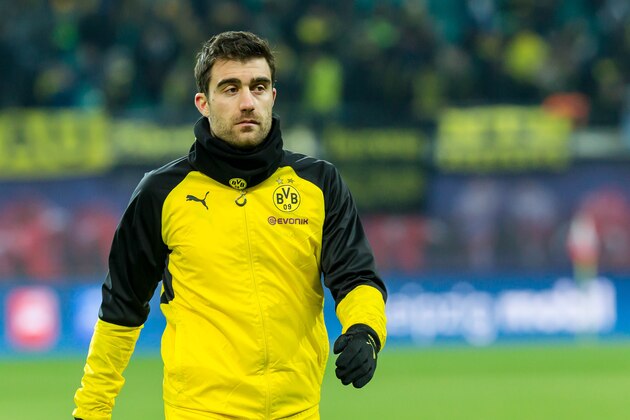 LEIPZIG, GERMANY - MARCH 03: Sokratis of Dortmund looks on during the Bundesliga match between RB Leipzig and Borussia Dortmund at Red Bull Arena on March 3, 2018 in Leipzig, Germany. (Photo by TF-Images/TF-Images via Getty Images)