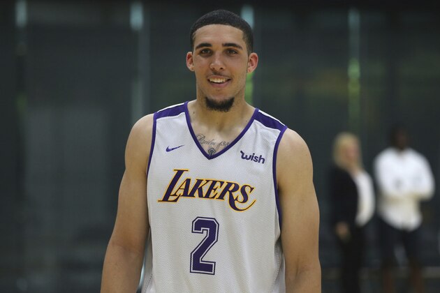 LiAngelo Ball participates in a pre-draft workout at the Los Angeles Lakers' NBA basketball facility in El Segundo, Calif., Tuesday, May 29, 2018. (AP Photo/Reed Saxon)