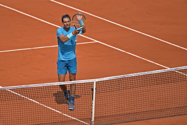 PARIS, FRANCE - JUNE 04:  Rafael Nadal of Spain reacts after winning his men's singles fourth round match against Maximilian Marterer of Germany on day 9 of the 2018 French Open at Roland Garros on June 4, 2018 in Paris, France.  (Photo by Aurelien Meunier/Getty Images)