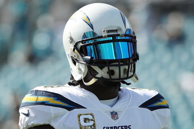 JACKSONVILLE, FL - NOVEMBER 12:   Melvin Ingram #54 of the Los Angeles Chargers warms up on the field prior to the start of their game against the Jacksonville Jaguars  at EverBank Field on November 12, 2017 in Jacksonville, Florida.  (Photo by Logan Bowles/Getty Images)