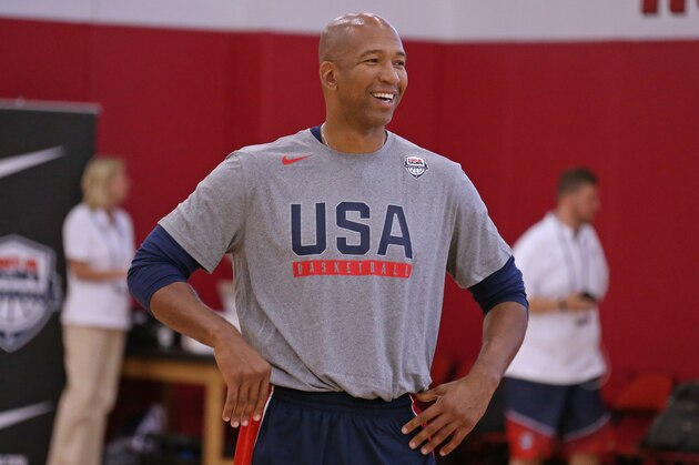 LAS VEGAS, NV - JULY 19:  Monty Williams of the USA Men's National Team smiles and coaches during practice on July 19, 2016 at Mendenhall Center on the University of Nevada, Las Vegas campus in Las Vegas, Nevada. NOTE TO USER: User expressly acknowledges and agrees that, by downloading and or using this photograph, User is consenting to the terms and conditions of the Getty Images License Agreement. Mandatory Copyright Notice: Copyright 2016 NBAE (Photo by Nathaniel S. Butler/NBAE via Getty Images)