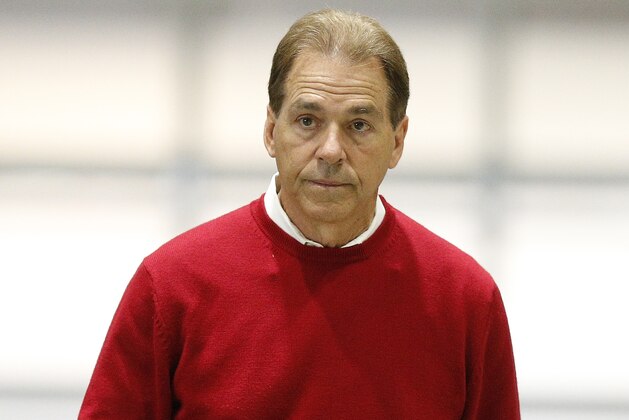 Alabama coach Nick Saban walks the field during Alabama's Pro Day, Wednesday, March 7, 2018, in Tuscaloosa, Ala. The event is to showcase players for the upcoming NFL football draft. (AP Photo/Brynn Anderson) Alabama coach Nick Saban walks the field during Alabama's Pro Day, Wednesday, March 7, 2018, in Tuscaloosa, Ala. The event is to showcase players for the upcoming NFL football draft. (AP Photo/Brynn Anderson)