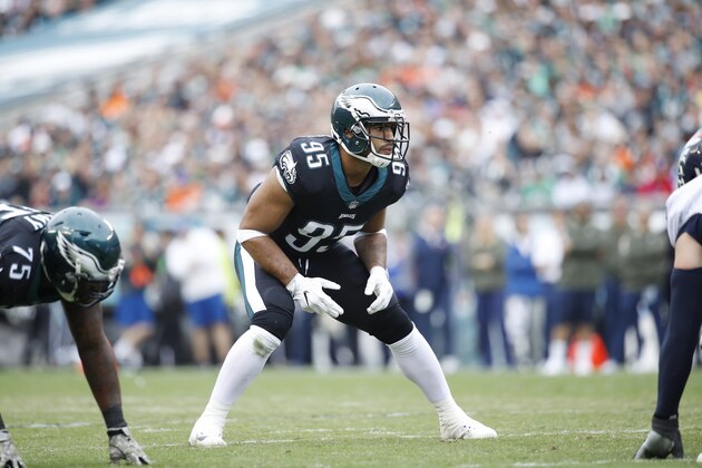 PHILADELPHIA, PA - NOVEMBER 05: Mychal Kendricks #95 of the Philadelphia Eagles in action during a game against the Denver Broncos at Lincoln Financial Field on November 5, 2017 in Philadelphia, Pennsylvania. The Eagles defeated the Broncos 51-23. (Photo by Joe Robbins/Getty Images)