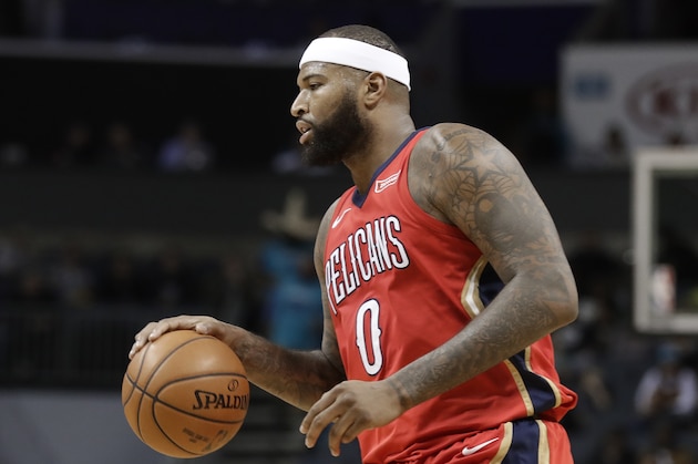 New Orleans Pelicans' DeMarcus Cousins (0) drives against the Charlotte Hornets during the second half of an NBA basketball game in Charlotte, N.C., Wednesday, Jan. 24, 2018. (AP Photo/Chuck Burton)