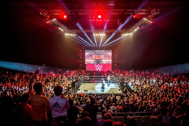 Roman and Seth celebrate in the ring during the WWE show at Zenith Arena on may 09, 2017 in Lille, France. / AFP PHOTO / PHILIPPE HUGUEN        (Photo credit should read PHILIPPE HUGUEN/AFP/Getty Images)