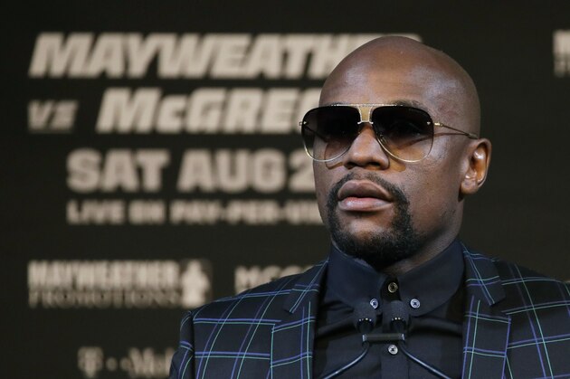 Floyd Mayweather Jr. speaks during a news conference Wednesday, Aug. 23, 2017, in Las Vegas. Mayweather is scheduled to fight Conor McGregor in a boxing match Saturday in Las Vegas. (AP Photo/John Locher)