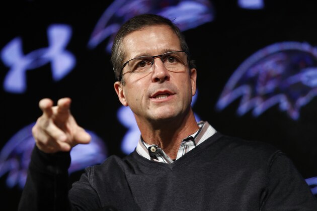 Baltimore Ravens head coach John Harbaugh speaks during an NFL football news conference at the team's headquarters in Owings Mills, Md., Thursday, Jan. 4, 2018. The Ravens finished the 2017 season with a 9-7 record and missed the playoffs. (AP Photo/Patrick Semansky)
