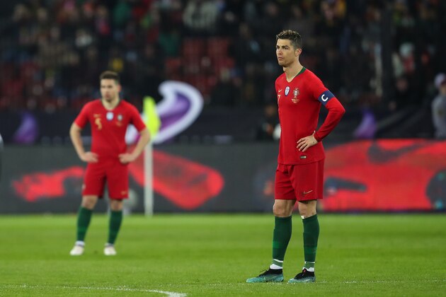ZURICH, SWITZERLAND - MARCH 23: A dejected Cristiano Ronaldo of Portugal after conceding a goal to make it 0-1 during the International Friendly match between Portugal and Egypt at Stadion Letzigrund on March 23, 2018 in Zurich, Switzerland. (Photo by Robbie Jay Barratt - AMA/Getty Images)